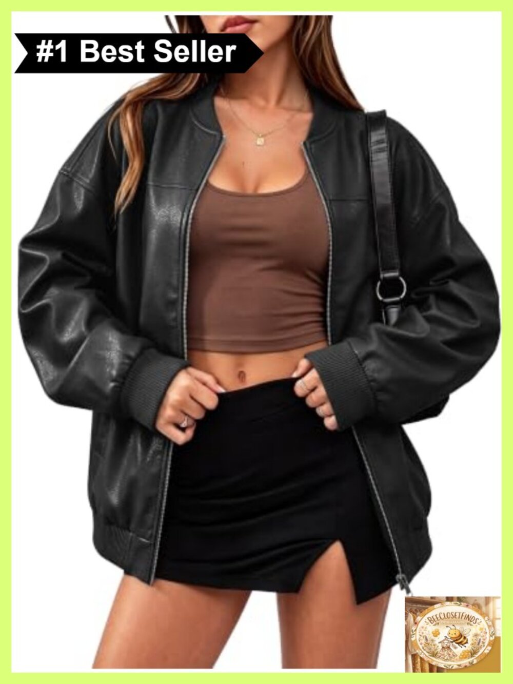 Oversized Faux Leather Bomber Jacket Womens Fall Streetwear Layer